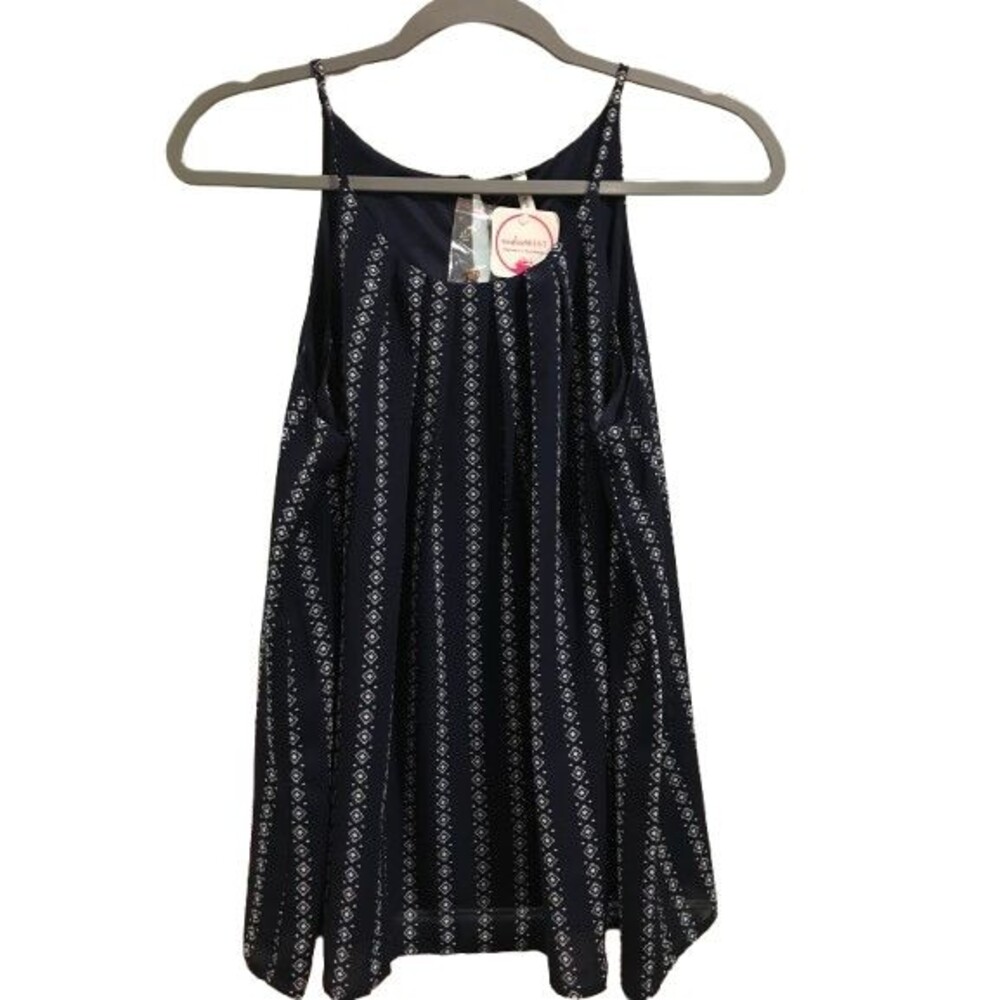 Women's Large Blouse Cami Sleeveless Navy DNA Couture Halter Neckline NWT